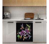 Couvercle magnétique pour lave-vaisselle, motif orchidée colibri, fleurs de printemps pour réfrigérateur, cuisine, décoration de porte, autocollant magnétique, 58,4 x 66 cm