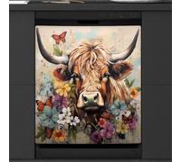 Couvercle magnétique vintage pour lave-vaisselle, motif vache et fleur de vache, autocollant décoratif pour réfrigérateur, armoire de machine à laver, feuille magnétique pour appareils de cuisine, 66