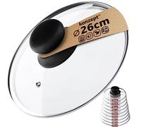 Couvercle pour casserole et poêle en verre transparent résistant, Tailles variées 14-30cm, Poignée, Trou vapeur, Va au lave-vaisselle (26 cm)