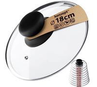 Couvercle pour casserole et poêle en verre transparent résistant, Tailles variées 14-30cm, Poignée, Trou vapeur, Va au lave-vaisselle (18 cm)