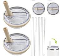 Couvercle pour paille, remplacement pour Stanley Quencher 0,9 litre, étanche, résistant aux éclaboussures, réutilisable, avec 4 pailles et 1 brosse de nettoyage, 2 pièces, Beige