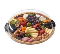 Couvercle rond en bois pour charcuterie, plateau de nourriture portable, 30 x 30 cm, pour servir du fromage, des collations et des apéritifs, idéal pour les fêtes, les vacances, les buffets, les