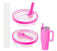 Couvercle Stanley Cup Etanche, Couvercle Stanley Cup, Convient Pour Tasse De 40 Oz Stanley Cup, Deux Couvercles, Deux Pailles, Réutilisable, Étanche Et Anti-Poussière (Rouge rosé)
