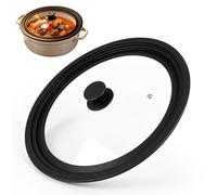 Couvercle universel 3 en 1 pour casseroles de 24-26-28 cm - Couvercle en verre pour poêles avec bord en silicone résistant à la chaleur - Multifonctionnel - Noir