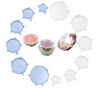Couvercle Universel de 6 Tailles Differentes, 12 Pièces Couvercle Extensibles en Silicone Sans BPA, Couvercle Etirable en Silicone Alimentaire Extensible, pour Alimentaire, Fruits, Ciotole(Rond)