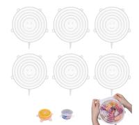 Couvercles en Silicone, 6 Pièces Couvercle en Silicone Extensibles, 9cm Couvercle en Silicones Yaourt Tasse, Couvercles en Silicones Universels, pour Bocaux, Pots, Bocaux à Miel, Transparent