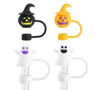 Couvercles en Silicone pour Pailles,Couvercle de Paille Halloween Fantôme | Accessoires Effrayants 4 Pièces pour les Tasses, Verres et Bouteilles d'Eau pour Fêtes, Festivals et Repas