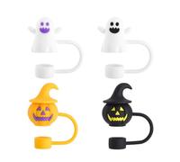 Couvercles en Silicone pour Pailles | Couvercle de Paille Halloween Fantôme Citrouille | Accessoires Effrayants 4 Pièces pour les Tasses, Verres et Bouteilles d'Eau pour Fêtes, Festivals et Repas