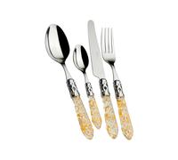 BUGATTI, Aladdin, Ensemble de 24 Couverts en Acier Inoxydable 18/10, Anneau chromé et Manche en Paille dorée. Set de Couverts 6 Personnes: 6 cuillères, 6 fourchettes, 6 Couteaux et 6 cuillères à café