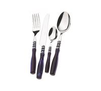 BUGATTI COUVERTS DE TABLE 24 PIECES ACIER MASSIF INOX 18/10 ALADDIN NACRE MANCHE BLEU BAGUE CROMEE