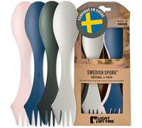 Couvert Camping - Set Couverts Voyage 4 Sporks - Couverts Camping 3 En 1 - Cuillère Fourchette Couteau Camping - Couvert Plastique 100% Sans Bpa (4-Pack Meadow)