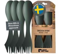 Couvert Camping - Set Couverts Voyage 4 Sporks - Couverts Camping 3 En 1 - Cuillère Fourchette Couteau Camping - Couvert Plastique 100% Sans Bpa (4-Pack Meadow)