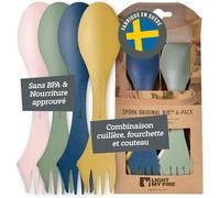 Couvert Camping - Set Couverts Voyage 4 Sporks - Couverts Camping 3 En 1 - Cuillère Fourchette Couteau Camping - Couvert Plastique 100% Sans Bpa (4-Pack Meadow)