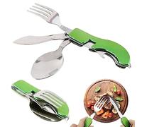 Couvert Couverts Camping Vaisselle Popote Fourchettes Couteau Materiel Pliable Bivouac Accessoires Gadget Kit pour Voyage, 4 en 1 Vert