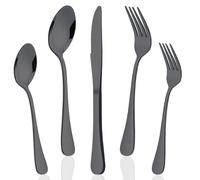 Couvert noir inox 30 pieces avec couteaux Fourchettes cuilleres a soupe cuilleres a dessert fourchettes a dessert lavables au lave-vaisselle maison et restaurants couverts de table noir