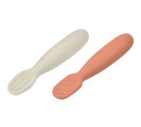 BEABA, Lot de 2 cuilleres bebe 1er age, Pré-cuillères en Silicone, Couverts Bébé, Dès 4 Mois, Forme Ergonomique, Textures Différentes, Manche Ergonomique, Terracotta/Velvet grey