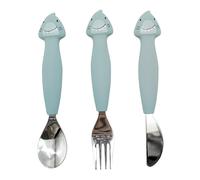 Trixie - Ensemble de Couverts en Silicone et Acier Inoxydable pour Bébés et Enfants - 3 Pièces (Fourchette, Cuillère et Couteau) - Mr. Shark