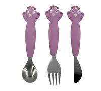 Trixie – Couverts 3 pièces Mrs Peacock – Acier inoxydable et silicone – Violet