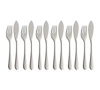 Couverts à poisson WMF Merit 12 pièces, service à poisson pour 6 personnes, fourchette à poisson, couteau à poisson, acier inoxydable poli Cromargan Protect, résistant aux rayures