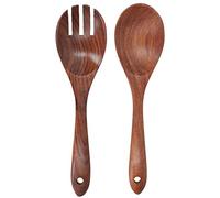 Couverts à salade en bois, ensemble fourchette et cuillère en bois de 10,2", lot de 2 ustensiles service d'acacia, pince à salade teck, fourchette et cuillère pour servir, pour