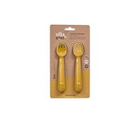 Couverts bébé : cuillère et fourchette en silicone ocre