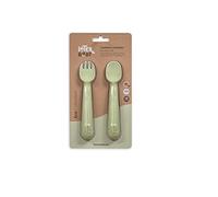Couverts bébé : cuillère et fourchette en silicone vert