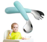 Couverts bébé ergonomiques en silicone alimentaire et acier inoxydable - couverts bébé apprentissage diversification alimentaire - cuillère fourchette bébé souple alimentation enfant