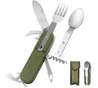 Couverts Camping 7 en 1 en Acier Inox - Kit Pliable Multifonction avec Étui Ceinture, Ustensiles de Survie pour Randonnée,Voyage