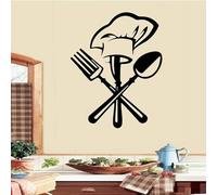 Couverts, couteau et fourchette, toque de chef, stickers muraux, cuisine, salle à manger, stickers muraux pour salon, fresques murales pour vitrines de restaurant, autocollants