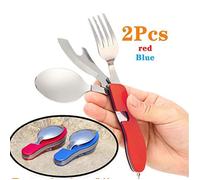 Couverts De Camping, Paquet De 2 Couverts Pliables Ouvre-Cuillère Couverts Portables (Bleu Rouge)