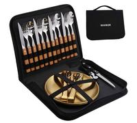 Couverts de camping - RAVIKOR - 18PCS pour 4 personnes acier inoxydable set couverts camping pour pique-nique camping manche en bois