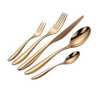 Couverts dorés, lot de 5, couverts en acier inoxydable, service de table de luxe, service de table zéro déchet, fourchette, couteau, cuillère