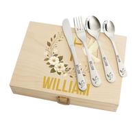 Couverts enfant personnalisés avec coffret imprimé - Motif Colombes - Cadeau de baptême