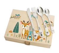 Couverts enfant personnalisés avec coffret imprimé - Motif Forêt enchantée - Cadeau de naissance, cadeau anniversaire, cadeau baptême