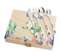 Couverts enfant personnalisés avec coffret imprimé - Motif Océan - Cadeau de naissance, cadeau anniversaire, cadeau baptême