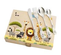 Couverts enfant personnalisés avec coffret imprimé - Motif safari - Cadeau de naissance, cadeau anniversaire, cadeau baptême