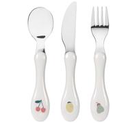 Lässig Set de couverts inox Happy Fruits – 3 pièces enfants, manches plastique blanc