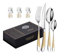 Couverts Ménagères Ensemble De 4 Acier Inoxydable Élégant Sain Durable, Comprend Une Cuillère À Fourchette À Couteau Pour Maison, Hôtel, Restaurant, Nouvelle Maison (Or,16pcs)