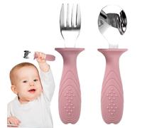Couverts pour Bébé et, Ustensiles Et Couverts Pour Bébé Et En Bas Âge, Ustensiles en Acier Inoxydable Qualité Alimentaire avec Manche en Silicone pour Nourriture Maison et Voyage