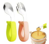 Couverts pour enfants | Couverts d'apprentissage en acier inoxydable avec poignée ronde | Couverts antidérapants pour tout-petits Cuillère Fourchette | Couverts d'apprentissage ergonomiques pour