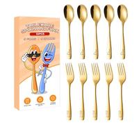 Couverts pour Enfants - Ustensiles de Cuisine Alimentaire Poignée Facile avec Dinosaure Gravé en Acier Inoxydable 5 Fourchettes et 5 Cuillères pour École, Déjeuner et Maison