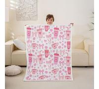 Couverture 100x130cm Enfant Floral Boho Plaid Canape Ruban Nœud Romantique Rose Couverture Polaire Cœur d'Amour Mignon Jetés de Lit Nœud Style Princesse RêveurDécor de Chambre Esthétique Kawaii