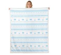 Couverture 100x130cm Enfant Nœud Cerise Bleu Clair Plaid Canape Cœurs d'amour Mignons Couverture Polaire Cottagecore Coquet Jetés de Lit Décor Balletcore Esthétique Rayé Géométrique