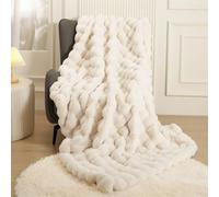 Couverture 130x160 Beige Epaisse Plaid Lapin en Peluche Couvre-Lits Super Douce Duveteux Plaid Fausse Fourrure Haute Qualité Polyvalente Plaid Polaire Chaude et Confortable pour Chambre Canapé Voyage