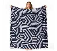 Couverture 150 X 200 Cm Style d'art Moderne Formes Géométriques Rayures Bleu Foncé - Plaid Doux Et Chaud en Flanelle Et Sherpa, Couverture Canapé Et Lit, Confortable pour Hiver, Cocooning