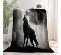 Couverture 150 X 200 Cm Ténèbres Loup Tonnerre Noir Blanc en Microfibre - Douce Floconneuse Facile À Lavoir en Machine - Idéale pour Canapé Lit Salon Chambre D’Enfants - Toute Saisons