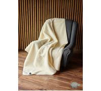 Couverture 160 x 200cm Merino Unie en Pure Laine Couverture Woolmark Ecru Couverture, 100% laine mérinos