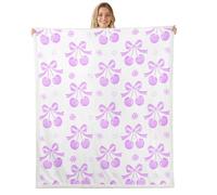 Couverture 229x229cm Enfant Bows Cerise Violette Plaid Canape Joli Ruban Bows Couverture Polaire Floral Boho Romantique Jetés de Lit Nœud Style Princesse RêveurDécor de Chambre Esthétique Kawaii