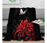 Couverture 3D imprimée Lys Araignée Rouge et Papillon Microfibre Décor Maison Lily Plaid pour Adulte Canapé Chambre 50x60(127x152cm)