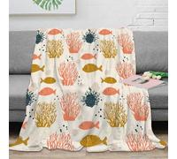 Couverture 3D imprimée océan Corail Microfibre Douce Jeté Poissons Décor canapé lit Tous Âges 40x50(100x130cm)